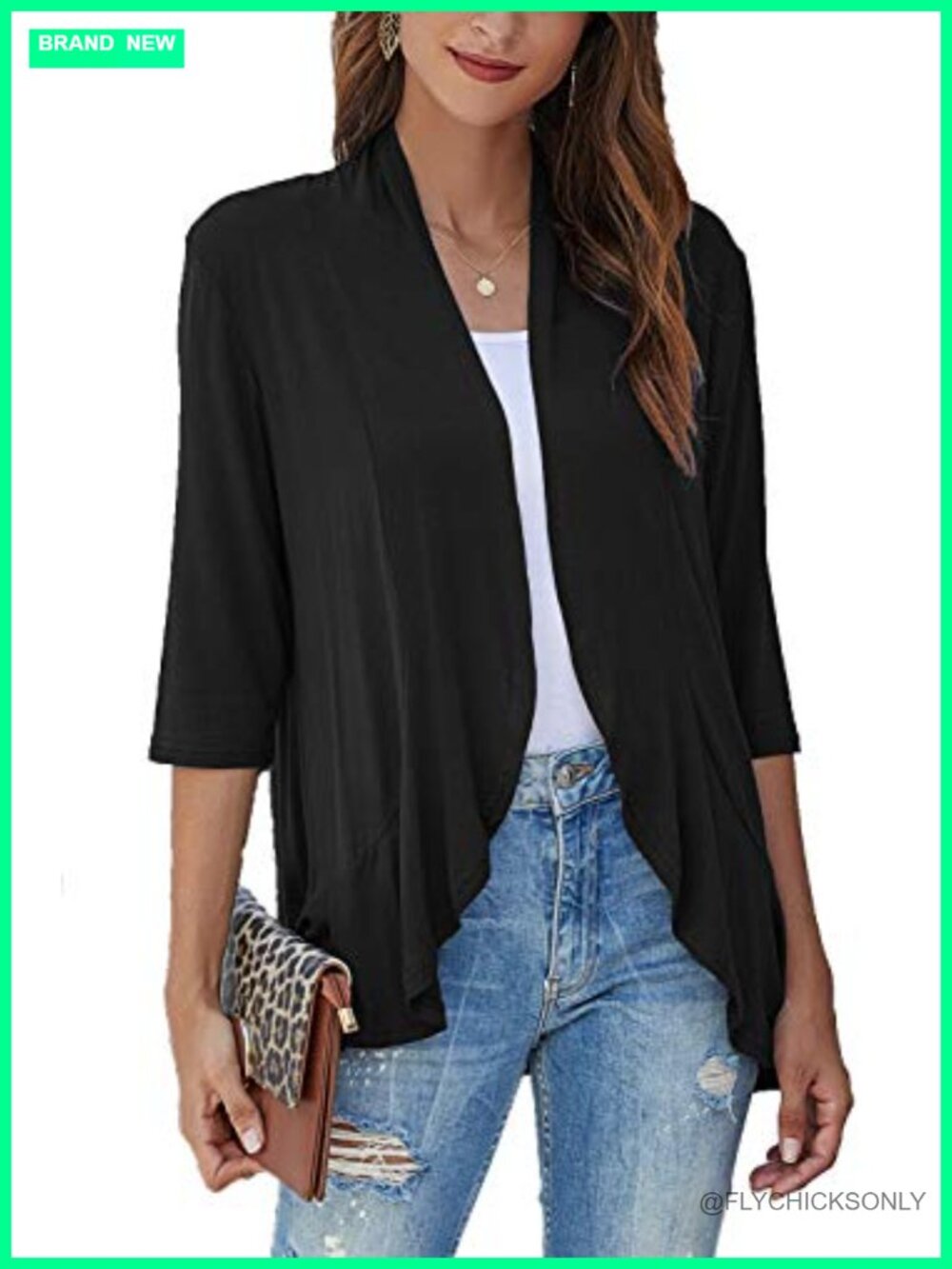 Women's 3/4 Sleeve Open Front Cardigan Lightweight Knit Casual